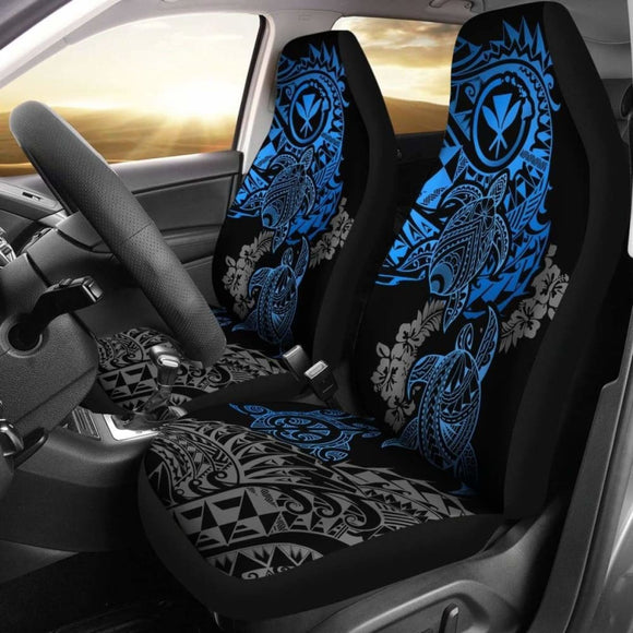 Hawaii Polynesian Seat Covers - Blue Kanaka Maoli Turtle Tattoo Gray Hibiscus Turtle Flowing - Amazing 091114 - YourCarButBetter