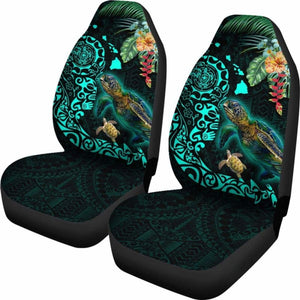 Hawaii Tiki Polynesian Car Seat Cover - Turtle Mix Hibiscus Turquoise Awesome 091114 - YourCarButBetter