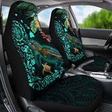 Hawaii Tiki Polynesian Car Seat Cover - Turtle Mix Hibiscus Turquoise Awesome 091114 - YourCarButBetter