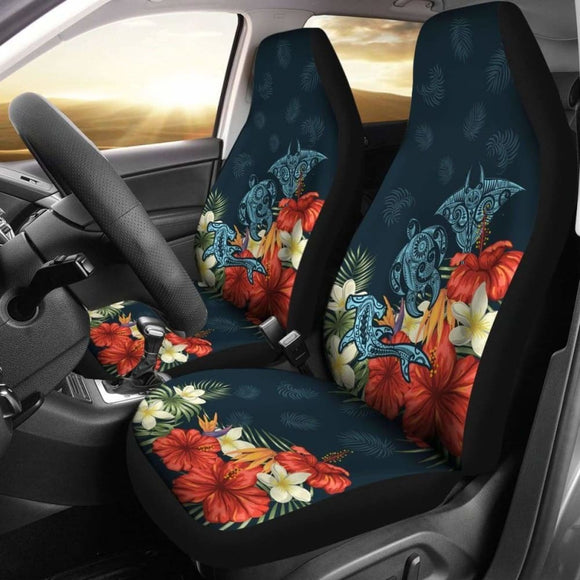 Hawaii Turtle Shark Manta Ray Hibiscus Plumeria Car Set Cover - New - Awesome 091114 - YourCarButBetter