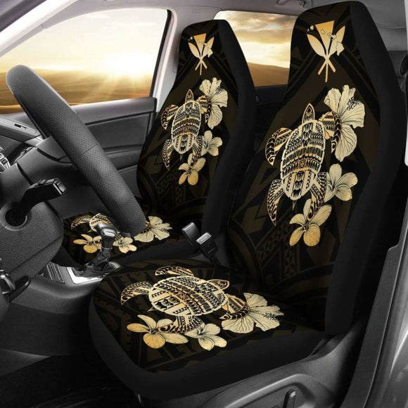 Hawaiian Kanaka Hibiscus Plumeria Mix Polynesian Turtle Car Seat Covers Gold New Awesome 091114 - YourCarButBetter