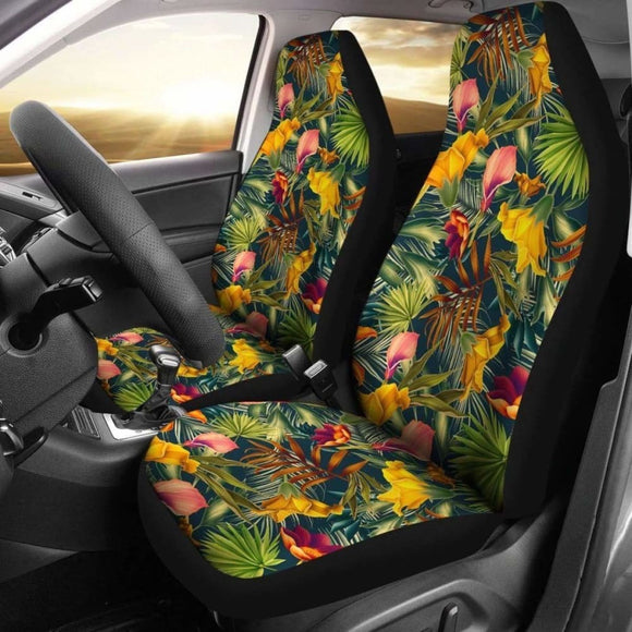 Hawaiian Seamless Tropical Flower Plant And Leaf Pattern Car Seat Cover Amazing 105905 - YourCarButBetter