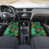 Heliconia Flower Palm Monstera Leaves Black Background Front And Back Car Mats 174914 - YourCarButBetter