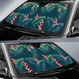 Heliconia Flowers Palm And Monstera Leaves On Black Background Pattern Car Auto Sun Shades 182102 - YourCarButBetter