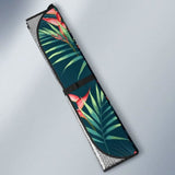 Heliconia Flowers Palm And Monstera Leaves On Black Background Pattern Car Auto Sun Shades 182102 - YourCarButBetter
