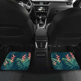 Heliconia Flowers Palm And Monstera Leaves On Black Background Pattern Front And Back Car Mats 174914 - YourCarButBetter