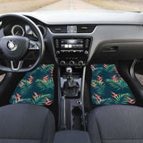 Heliconia Flowers Palm And Monstera Leaves On Black Background Pattern Front And Back Car Mats 174914 - YourCarButBetter