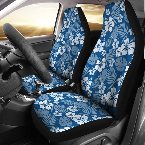 Hibiscus Car Seat Covers In Classic Blue And White Flowers Hawaiian Pattern 101819 - YourCarButBetter