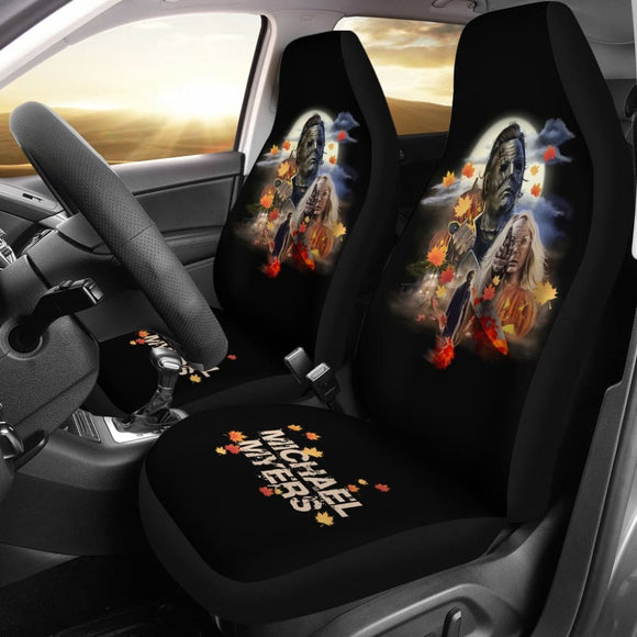 Horror Movie Car Seat Covers | Michael Myers And Laurie Maple Leaf Falling Seat Covers 210101 - YourCarButBetter