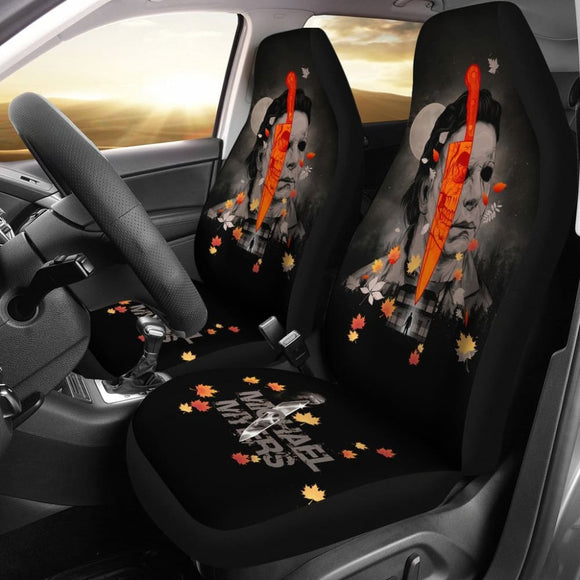 Horror Movie Car Seat Covers | Michael Myers Skull Maple Leaf Falling Seat Covers 210101 - YourCarButBetter