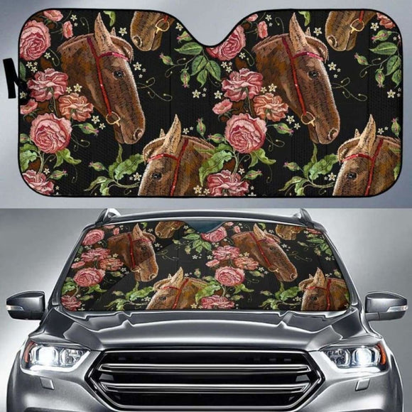 Horse Head Wild Roses Pattern Car Auto Sun Shades 172609 - YourCarButBetter