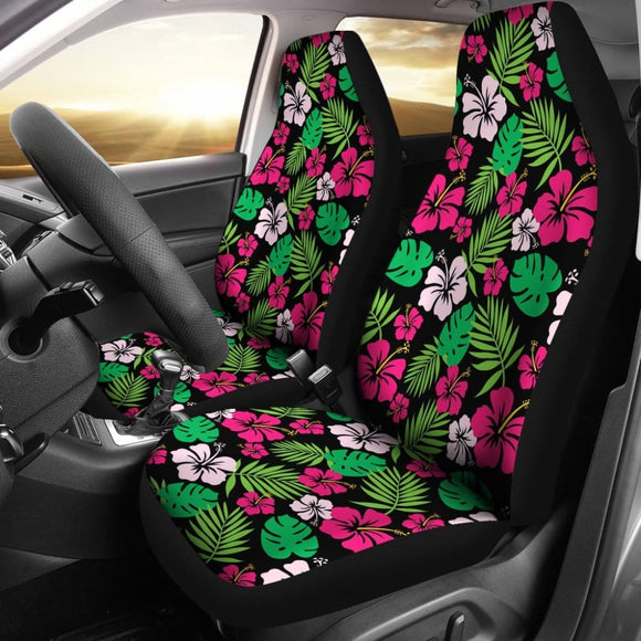 Hot Pink And Green Hawaiian Hibiscus Car Seat Covers Tropical Polynesian Pattern 101819 - YourCarButBetter