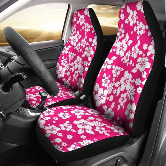 Hot Pink White Hibiscus Hawaiian Flower Car Seat Covers 232125 - YourCarButBetter
