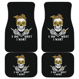 I Do What I Want Skull Sunflower Bandana Car Floor Mats 212004 - YourCarButBetter