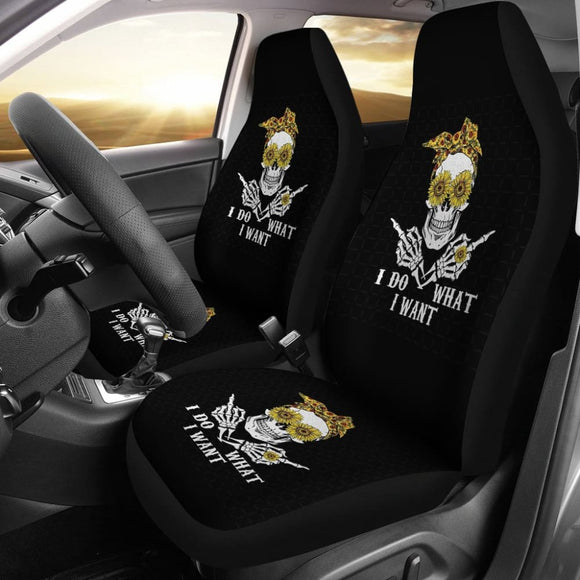 I Do What I Want Skull Sunflower Bandana Car Seat Covers 212004 - YourCarButBetter