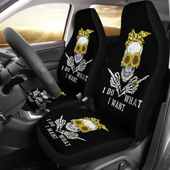 I Do What I Want Skull Sunflower Car Seat Covers 212103 - YourCarButBetter
