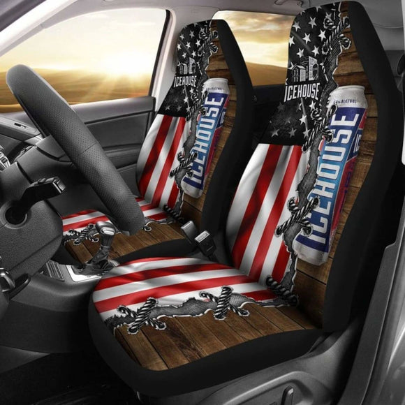 Icehouse Car Seat Covers American Flag Beer Lover 195016 - YourCarButBetter