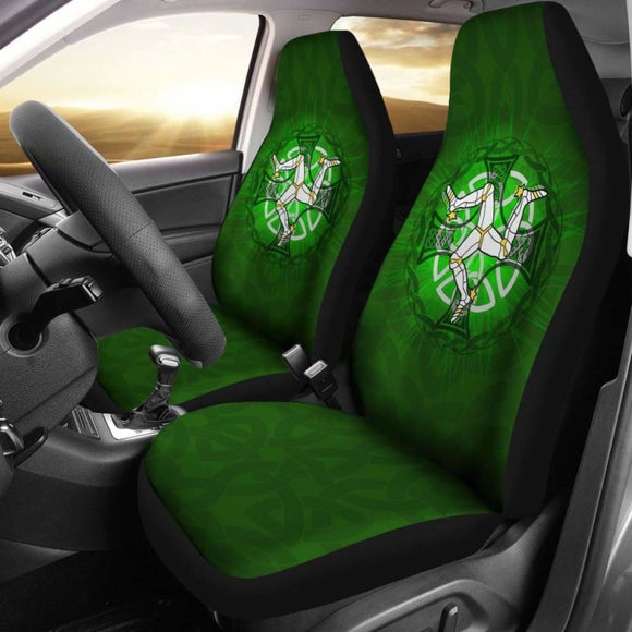 Isle Of Man Car Seat Cover - Triskelion With Celtic Cross & Circle (Green) - 160905 - YourCarButBetter