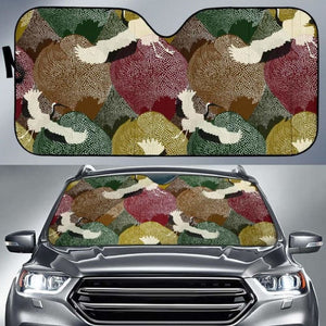 Japanese Cranes Flying Forest Dot Pattern Car Auto Sun Shades 094201 - YourCarButBetter