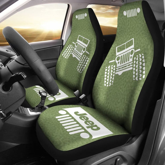 Jeep Offroad - Car Seat Cover Olivedrab White Coldpress Pattern 101819 - YourCarButBetter
