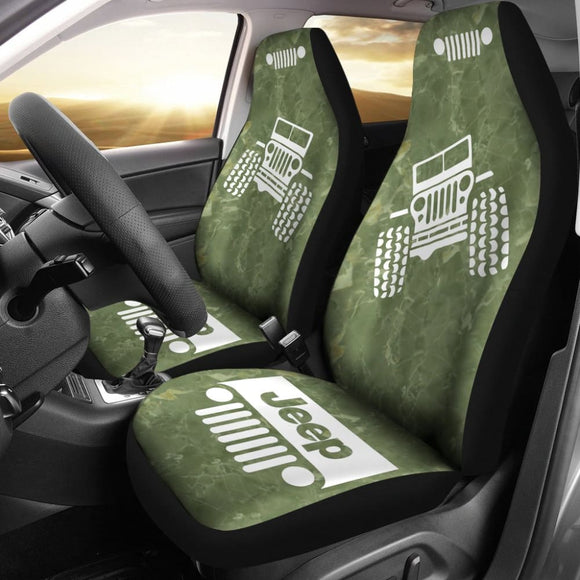 Jeep Offroad - Car Seat Cover Olivedrab White Marble 101819 - YourCarButBetter