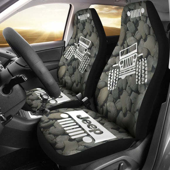 Jeep Offroad - Car Seat Cover Tungsten White Stones 101819 - YourCarButBetter