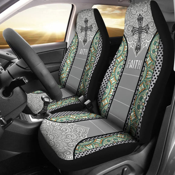 Jesus Cross And Faith Custom Mandala Flower Car Seat Covers 211305 - YourCarButBetter