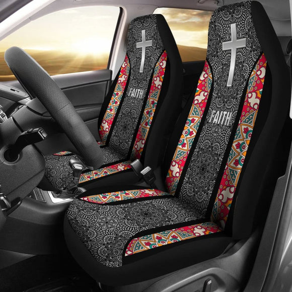 Jesus Cross And Faith Hope Love Mandala Flower Car Seat Covers 211305 - YourCarButBetter