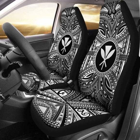 Kanaka Maoli Car Seat Cover - Kanaka Maoli Coat Of Arms Polynesian White Black 10 110728 - YourCarButBetter