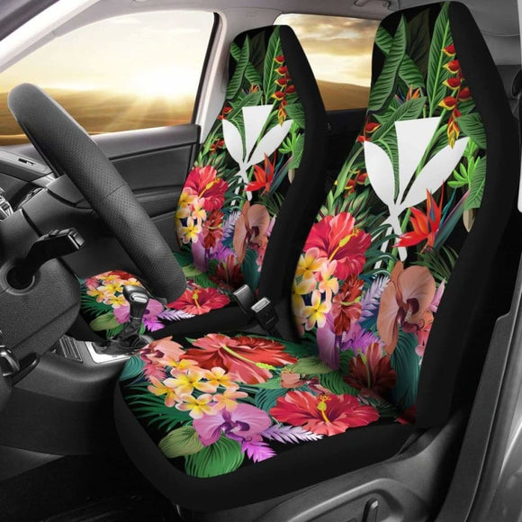 Kanaka Maoli (Hawaiian) Car Seat Covers - Coat Of Arms Tropical Flowers And Banana Leaves 24 174914 - YourCarButBetter