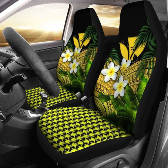 Kanaka Maoli (Hawaiian) Car Seat Covers Polynesian Plumeria Banana Leaves Yellow 2 174914 - YourCarButBetter