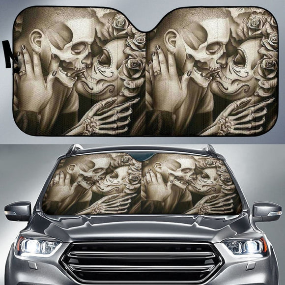 King And Queen Kissing Skulls Skeletons Death Car Auto Sun Shades 212001 - YourCarButBetter