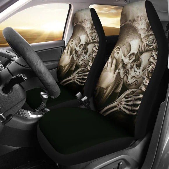 King And Queen Kissing Skulls Skeletons Death Car Seat Covers 212001 - YourCarButBetter