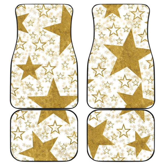 Large Gold Stars On White Front And Back Car Mats 101819 - YourCarButBetter