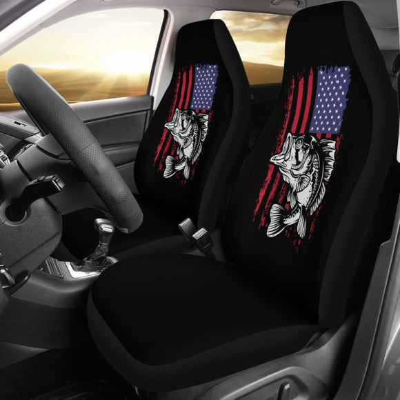 Largemouth Bass Fishing American Flag Star Stripes Car Seat Covers 211604 - YourCarButBetter