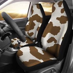 Light Brown And White Cow Hide Print Car Seat Covers Rustic Pattern 144730 - YourCarButBetter