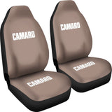 Light Gray Camaro White Letter Car Seat Covers 211004 - YourCarButBetter