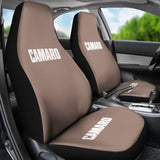 Light Gray Camaro White Letter Car Seat Covers 211004 - YourCarButBetter