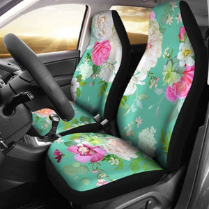 Light Green Flowers Car Seat Covers 153908 - YourCarButBetter