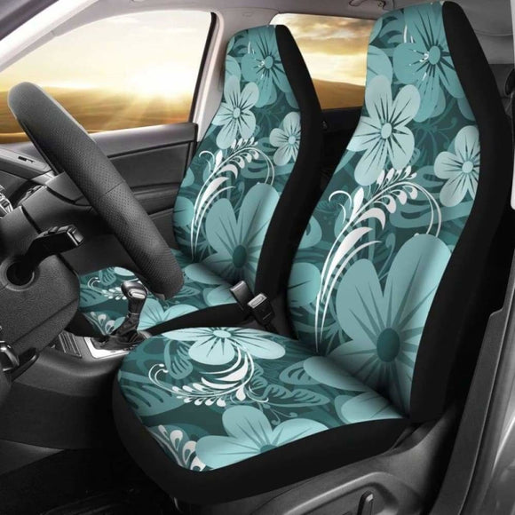 Light Green Teal Aloha Flowers Car Seat Covers 153908 - YourCarButBetter