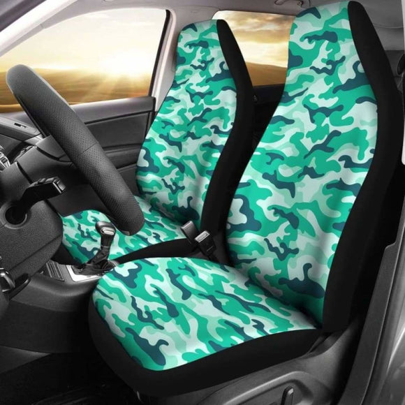 Light Green Teal Camouflage Car Seat Covers 112608 - YourCarButBetter