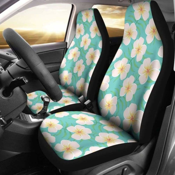 Light Teal Plumeria Frangipani Hawaiian Island Flowers Floral Pattern Car Seat Covers Tropical 153908 - YourCarButBetter