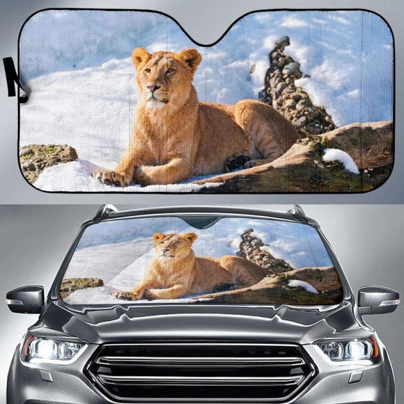 Lioness Relax Snow 4K Car Sun Shade 172609 - YourCarButBetter