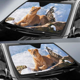 Lioness Relax Snow 4K Car Sun Shade 172609 - YourCarButBetter