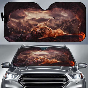 Lions Cave Hunger Fight 4K Car Sun Shade 172609 - YourCarButBetter