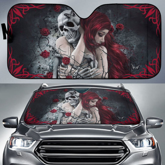 Love Couple Skull Rose Car Auto Sun Shades 211001 - YourCarButBetter