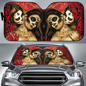 Love Kissing Skeleton Sugar Skull Gothic Car Auto Sun Shades Custom 3 211101 - YourCarButBetter