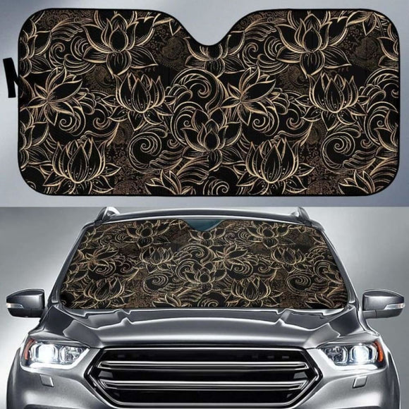 Luxurious Gold Lotus Waterlily Black Background Car Auto Sun Shades 460402 - YourCarButBetter