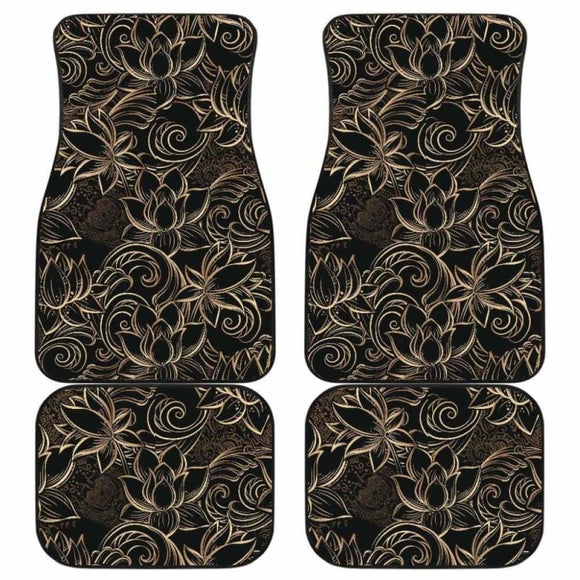 Luxurious Gold Lotus Waterlily Black Background Front And Back Car Mats 174914 - YourCarButBetter