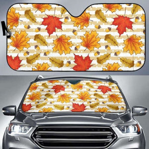 Maple Leaf Oak Leaf Acorns Beige Striped Background Car Auto Sun Shades 174510 - YourCarButBetter